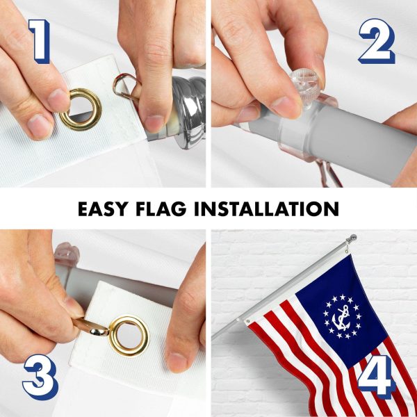 G128 Combo Pack: 5 Ft Tangle Free Aluminum Spinning Flagpole (Silver) & American USA Yacht Ensign Flag 2x3 Ft, ToughWeave Series Embroidered 300D Polyester | Pole with Flag Included - Image 7