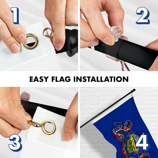 G128 Combo Pack: 6 Feet Tangle Free Spinning Flagpole (Black) Pennsylvannia PA State Flag 3x5 ft Printed 150D Brass Grommets (Flag Included) Aluminum Flag Pole - Image 7