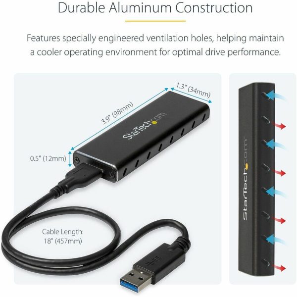 StarTech.com M.2 SSD Enclosure for M.2 SATA SSDs - USB 3.0 (5Gbps) with UASP - External M.2 SSD Enclosure - Aluminum - Image 6