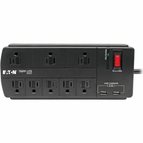 Eaton Tripp Lite Series 8-Outlet Surge Protector with 2 USB Ports (2.1A Shared) - 8 ft. (2.43 m) Cord, 1200 Joules, Black - Image 2