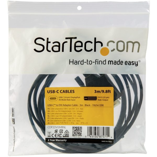 StarTech.com 10ft (3m) USB C to DVI Cable - 1080p USB Type-C to DVI-Digital Video Display Adapter Monitor Cable - Works w/ Thunderbolt 3 - Image 5