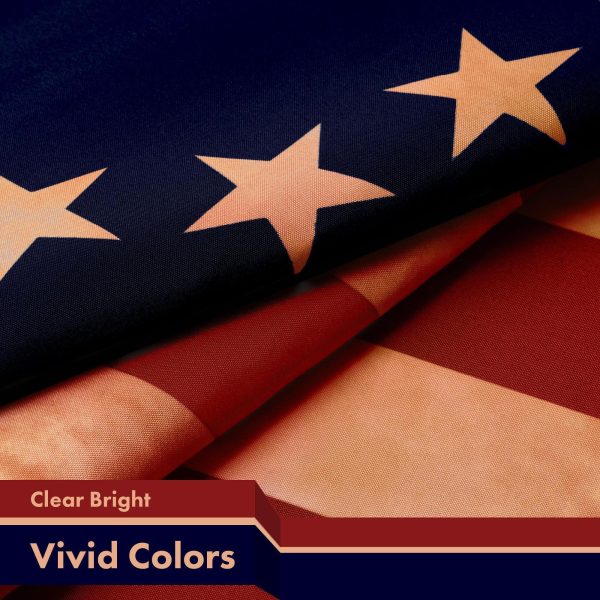 G128 Combo Pack: American USA Tea-Stained Flag 3x5 Ft & Betsy Ross Tea-Stained Flag 3x5 Ft | Both LiteWeave Pro Series Printed 300D Polyester, Brass Grommets - Image 4