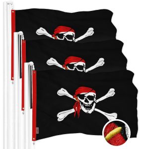 G128 3 Pack: Pirate Jolly Roger Red Head Scarf Flag | 20x30 In | ToughWeave Series Embroidered 300D Polyester | Novelty Flag, Embroidered Design, Indoor/Outdoor, Brass Grommets