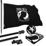 G128 Flag Pole 6 FT Black Tangle Free & POW MIA Flag Emb 3x5 FT Combo Embroidered Spun Polyester