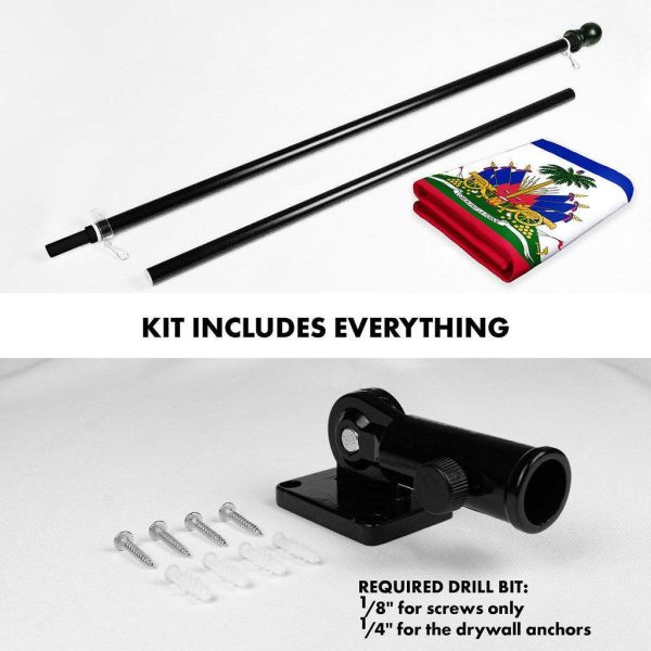 G128 Combo Pack: 6 Ft Tangle Free Spinning Flagpole (Black) & Haiti Flag 3x5 Ft Printed 150D Polyester, Brass Grommets (Flag Included) Aluminum Flag Pole - Image 2