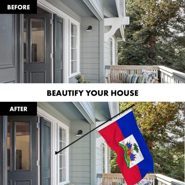 G128 Combo Pack: 6 Ft Tangle Free Spinning Flagpole (Black) & Haiti Flag 3x5 Ft Printed 150D Polyester, Brass Grommets (Flag Included) Aluminum Flag Pole - Image 3
