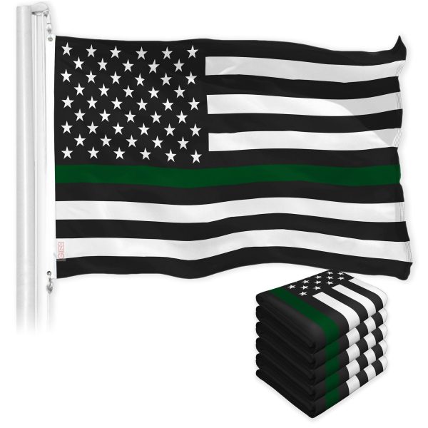 Thin Green Line American Flag 3x5 Ft 5-Pack Printed 150D Polyester By G128