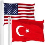 G128 Combo Pack: American USA Flag 3x5 Ft & Turkey Flag 3x5 Ft, Both Printed 150D Polyester, Indoor/Outdoor, Brass Grommets