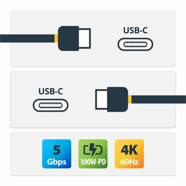 StarTech.com 6ft 2m USB C Cable, High Quality USB-C Cable, USB 3.0 (5Gbps) Type-C Cable, 5A/100W PD, DP Alt Mode, USB C Cord - Image 2