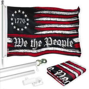 G128 Combo Pack: 6 Ft Tangle Free Aluminum Spinning Flagpole (Silver) & We the People American Flag 3x5 Ft, LiteWeave Pro Series Printed 150D Polyester | Pole with Flag Included