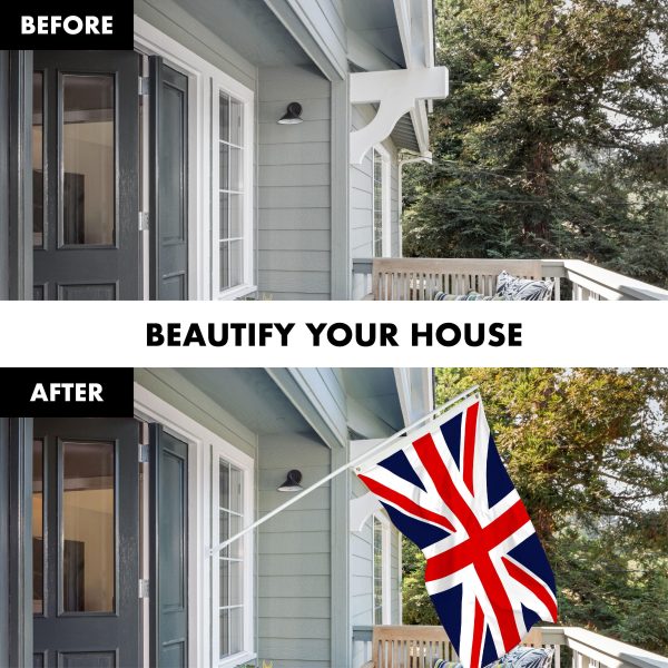 G128 Combo Pack: 6 Ft Tangle Free Aluminum Spinning Flagpole (White) & United Kingdom UK Flag 3x5 Ft, ToughWeave Series Embroidered 300D Polyester | Pole with Flag Included - Image 3