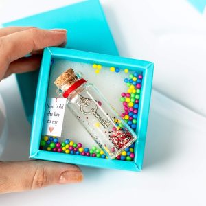 Anniversary Gift for Her & Him Romantic Present for Boyfriend Girlfriend Custom Message I Love You Gifts to Wife Husband (Key   You Hold the Key to My Heart in Teal Blue Box)