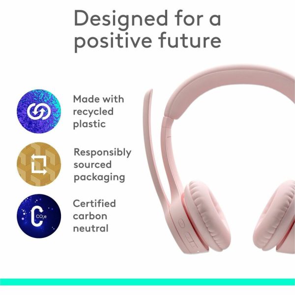Logitech Zone 300 Wireless Bluetooth Headset With Noise-Canceling Microphone, Compatible with Windows, Mac, Chrome, Linux, iOS, iPadOS, Android - Rose - Image 3