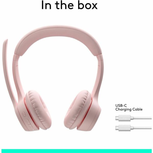 Logitech Zone 300 Wireless Bluetooth Headset With Noise-Canceling Microphone, Compatible with Windows, Mac, Chrome, Linux, iOS, iPadOS, Android - Rose - Image 4