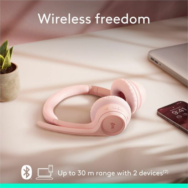 Logitech Zone 300 Wireless Bluetooth Headset With Noise-Canceling Microphone, Compatible with Windows, Mac, Chrome, Linux, iOS, iPadOS, Android - Rose - Image 6