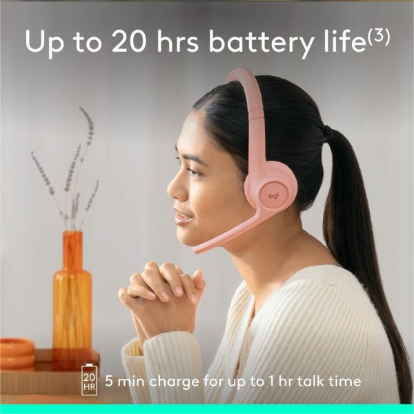 Logitech Zone 300 Wireless Bluetooth Headset With Noise-Canceling Microphone, Compatible with Windows, Mac, Chrome, Linux, iOS, iPadOS, Android - Rose - Image 7