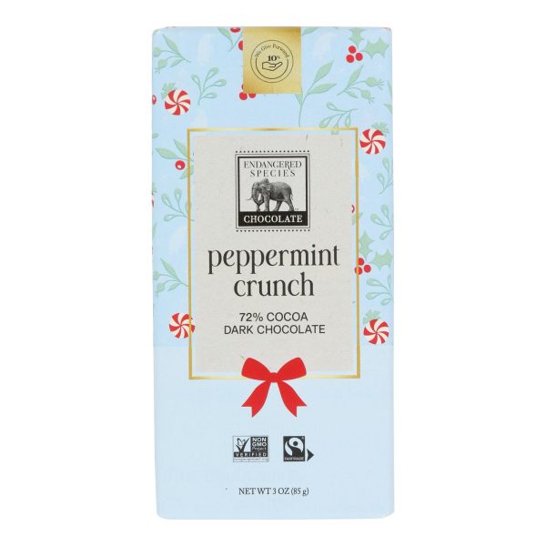Our Endangered Species Chocolate Dark Chocolate Bar With Peppermint Crunch  - Case of 12 - 3 OZ