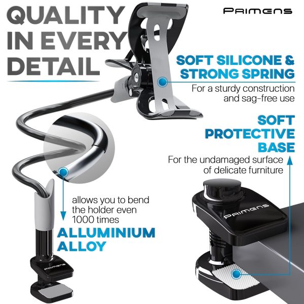 Cell Phone Holder for Bed Gooseneck Bedside Phone Holder Laying Down with Adjustable 360 Clamp Clip and Flexible Long Arm Phone Holder for Desk Stand and Mount Compatible with iPhone 14 Pro Max - Image 2
