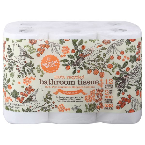 Natural Value - Bath Tissue Double 400sht - Case of 4 - 12 PK