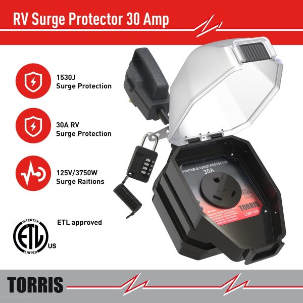 RV Surge Protector 30 Amp   Мandatory Camper Accessories   RV Electrical Adapter with ETL Tested   Easy to Use Handle Waterproof Cover Anti Theft Lock - Image 2