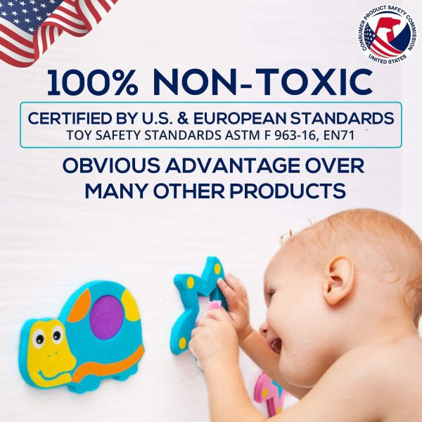 Foam Bath Toys   100% Non Toxic Floating Puzzles Animals   Early Learning Bathtub Toy   Fun Educational Geometric Shapes for Toddlers Kids Boys Girls   Free Bath Toy Organizer & Fishing Rod - Image 3