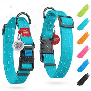 Waterproof Dog Collar   Heavy Duty Adjustable Durable Dog Collars for Small Medium Large Dogs   Red Blue Pink Mint Green Dog Collar   Safety Plus (13 1 5    19 2 5  Neck Glowing)