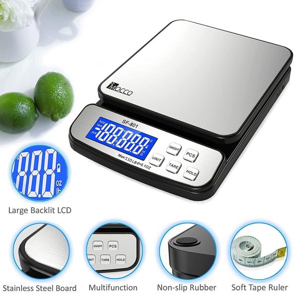 110 LB 50KG Digital Postal Scale, MOCCO Heavy Duty Stainless Steel Multifunctional Shipping Scale 0.1oz   1g Accuracy with Tare Hold and Counting Function for UPS USPS Floor Bench Office Weight - Image 5