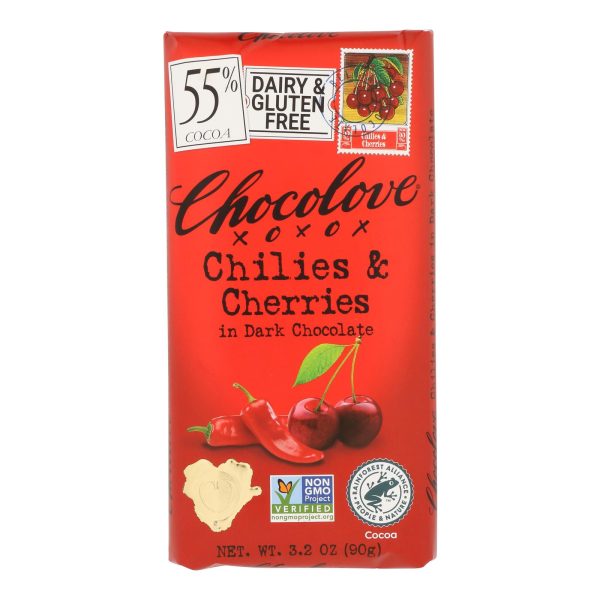 Chocolove Xoxox - Premium Chocolate Bar - Dark Chocolate - Chilies and Cherries - 3.2 oz Bars - Case of 12 - Image 3
