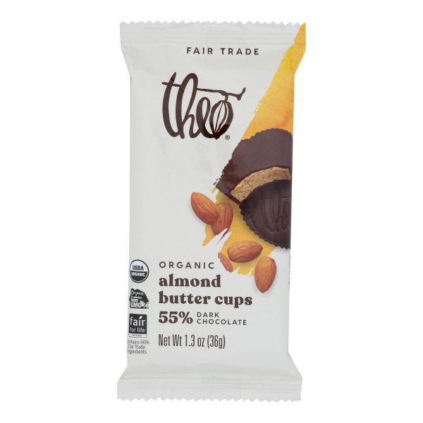 Theo Chocolate Salted Almond Butter Cups - Dark Chocolate - Case of 12 - 1.3 oz. - Image 2