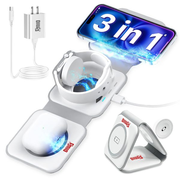 3 in 1 Charging Station for iPhone Wireless Charger Triple Foldable Compact Charger for Apple Products 3 in One Charger for iPhone iWatch and Airpods