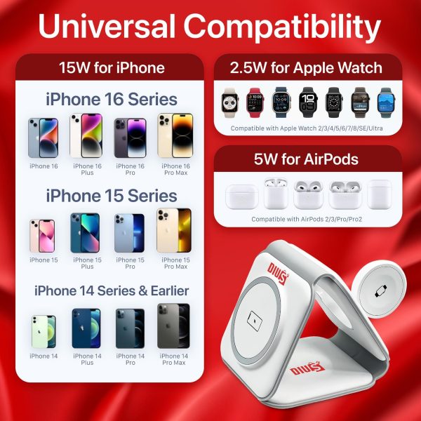 3 in 1 Charging Station for iPhone Wireless Charger Triple Foldable Compact Charger for Apple Products 3 in One Charger for iPhone iWatch and Airpods - Image 2