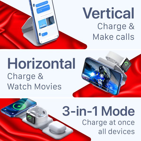 3 in 1 Charging Station for iPhone Wireless Charger Triple Foldable Compact Charger for Apple Products 3 in One Charger for iPhone iWatch and Airpods - Image 5