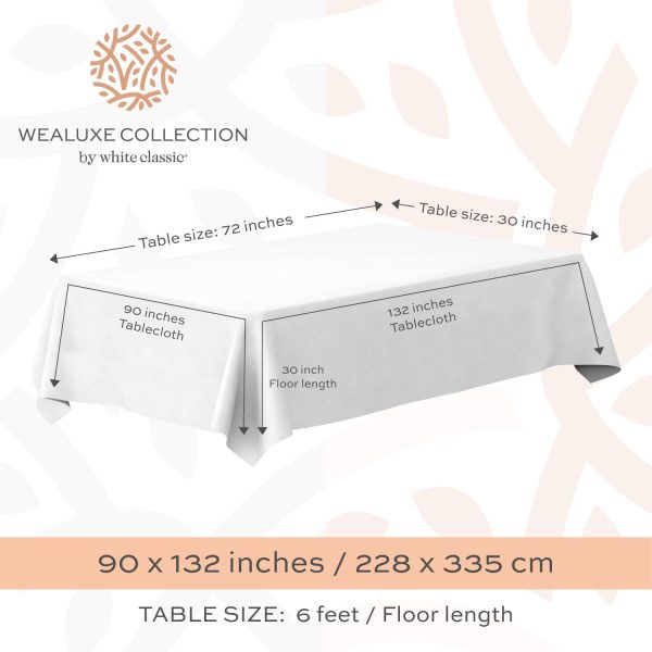 Classic White Tablecloth 90x132   White Table Clothes for 6 Foot Rectangle Tables 200 GSM Stain and Wrinkle Resistant Washable Fabric [2 Pack] - Image 2