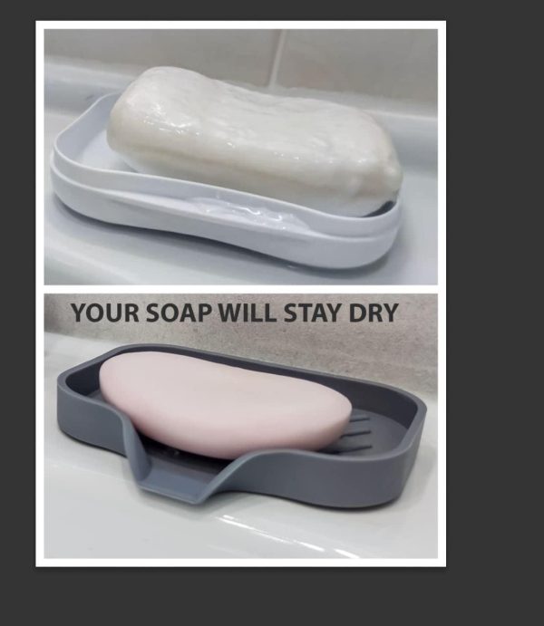 2 pcs Grey Silicone Soap Tray   Self Draining Soap Dish   Soap Holder Self Draining   Soap Dish for Bar Soap   Soap Dishes That Drain   Soap Dish for Sink   Organizer for Bathroom and Kitchen. - Image 6