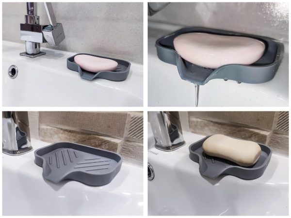 2 pcs Grey Silicone Soap Tray   Self Draining Soap Dish   Soap Holder Self Draining   Soap Dish for Bar Soap   Soap Dishes That Drain   Soap Dish for Sink   Organizer for Bathroom and Kitchen. - Image 7