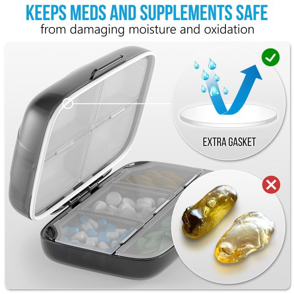 Airtight Pill Organizer Box Large Pill Dispenser Home Travel Essentials Supplement Holder Portable Vitamin Sorter Jumbo Size 8 Compartment Container Daily Medicine - Image 2