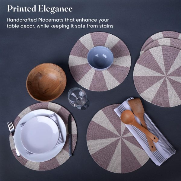 The Fine Living Co. Pinwheel Printed Cotton Braided Placemats (Set of 6 13.5 Inches) Washable Anti Slip Heat Resistant Mats Boho Woven Round Table Mats for House Decor Kitchen and Dining - Image 3