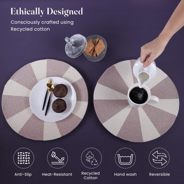 The Fine Living Co. Pinwheel Printed Cotton Braided Placemats (Set of 6 13.5 Inches) Washable Anti Slip Heat Resistant Mats Boho Woven Round Table Mats for House Decor Kitchen and Dining - Image 4