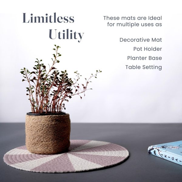 The Fine Living Co. Pinwheel Printed Cotton Braided Placemats (Set of 6 13.5 Inches) Washable Anti Slip Heat Resistant Mats Boho Woven Round Table Mats for House Decor Kitchen and Dining - Image 5