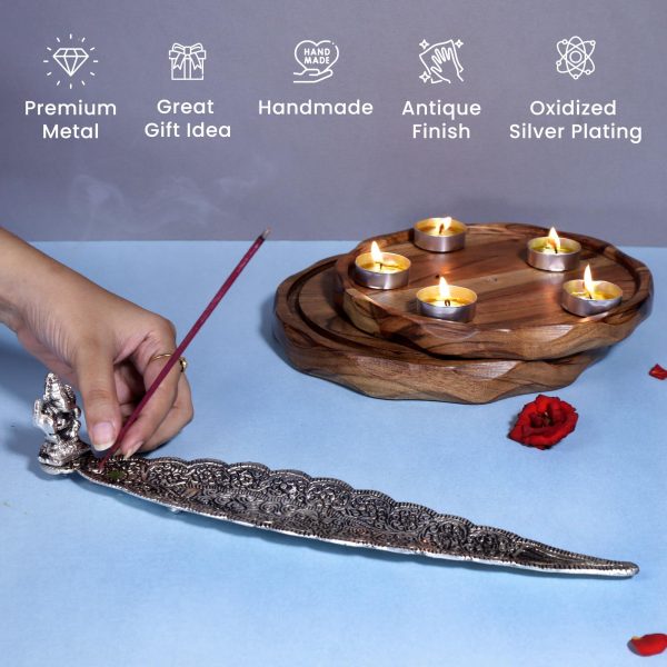 The Fine Living Co. Elegant Silver Incense Burner Holder Set of 2   Perfect for Relaxation Meditation Home Fragrance Aromatherapy Yoga Zen Atmosphere Home Decor - Image 4