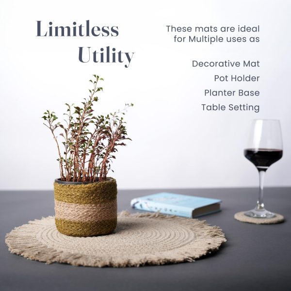 The Fine Living Co. Braided Cotton Placemats (Set of 4 15 Inches) with 4 Free Coasters Washable Anti Slip Heat Resistant Mats Boho Woven Round Table Mats for House Decor Kitchen and Dining - Image 5