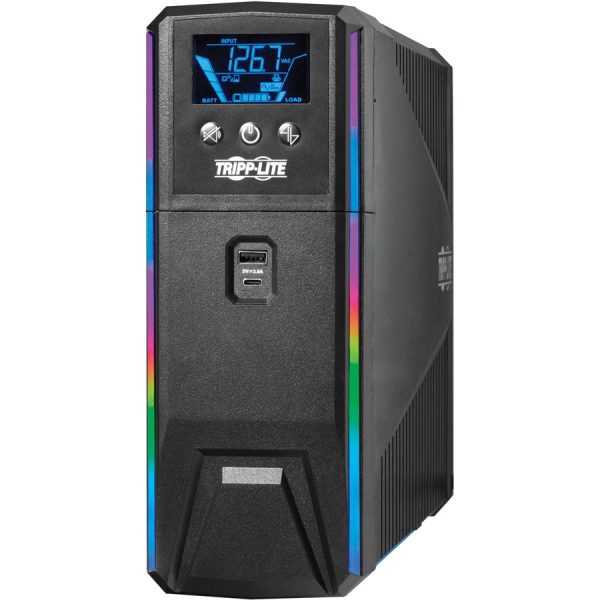 Eaton Tripp Lite Series 1500VA 900W 120V Pure Sine Wave Gaming UPS Battery Backup - LCD, AVR, RGB LEDs, USB Charging, Power Saving - Image 6