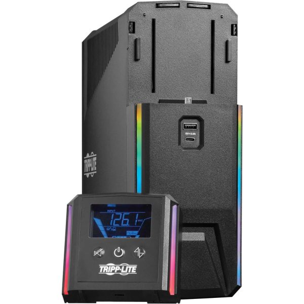 Eaton Tripp Lite Series 600VA 360W 120V Pure Sine Wave Gaming UPS Battery Backup - LCD, AVR, RGB LEDs, USB Charging, Power Saving - Image 3