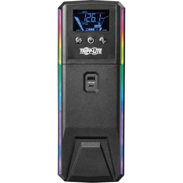Eaton Tripp Lite Series 600VA 360W 120V Pure Sine Wave Gaming UPS Battery Backup - LCD, AVR, RGB LEDs, USB Charging, Power Saving - Image 4