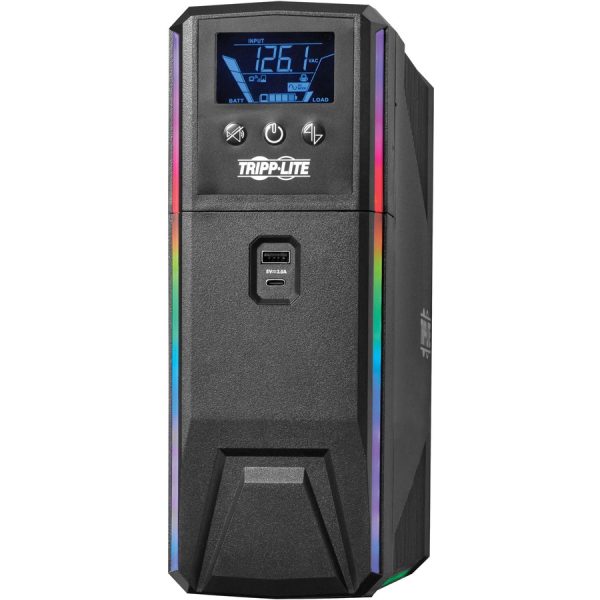 Eaton Tripp Lite Series 600VA 360W 120V Pure Sine Wave Gaming UPS Battery Backup - LCD, AVR, RGB LEDs, USB Charging, Power Saving - Image 6