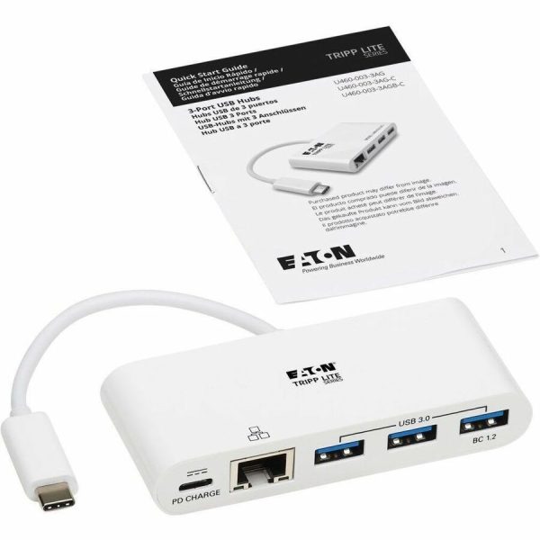 Eaton Tripp Lite Series 3-Port USB-C Hub - USB 3.x (5Gpbs) Hub Ports, Gigabit Ethernet, 60W PD Charging, White - Image 6