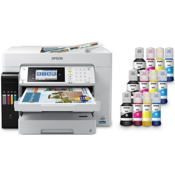 Epson WorkForce ST-C8090 Inkjet Multifunction Printer-Color-Copier/Fax/Scanner-4800x1200 dpi Print-Automatic Duplex Print-66000 Pages-550 sheets Input-Color Flatbed Scanner-1200 dpi Optical Scan-Color Fax-Wireless LAN-Epson Connect-Mopria - Image 2