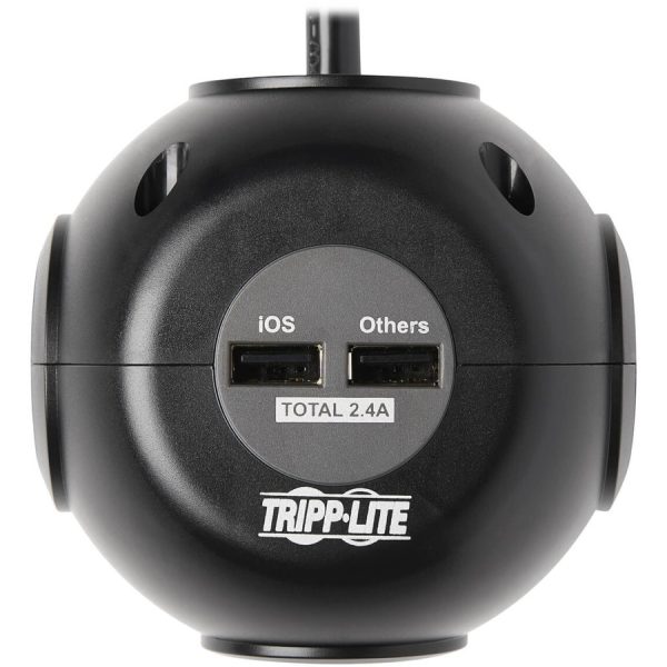 Eaton Tripp Lite Series 3-Outlet Spherical Surge Protector, 4 USB Ports (4.8A Shared) - 6 ft. (1.83 m) Cord, 5-15P Plug, 540 Joules, Black - Image 3