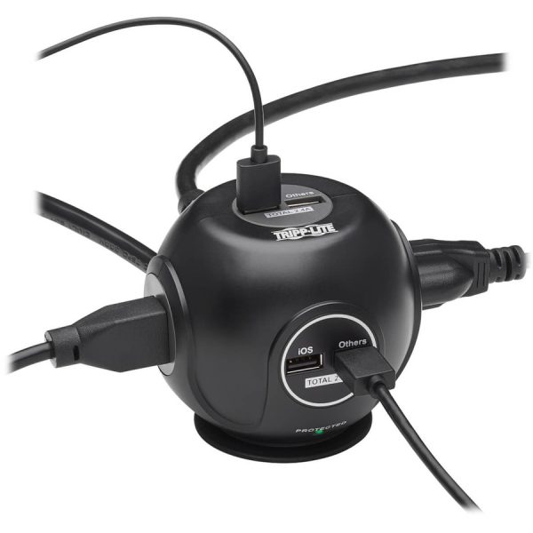 Eaton Tripp Lite Series 3-Outlet Spherical Surge Protector, 4 USB Ports (4.8A Shared) - 6 ft. (1.83 m) Cord, 5-15P Plug, 540 Joules, Black - Image 9