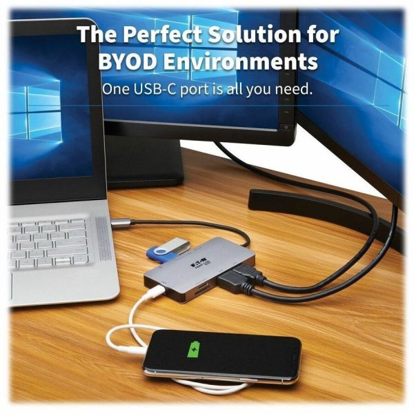 Eaton Tripp Lite Series USB-C Dock, Dual Display - 4K 60 Hz HDMI, USB 3.x (5Gbps) Hub Ports, GbE, Memory Card, 100W PD Charging, Gray - Image 2